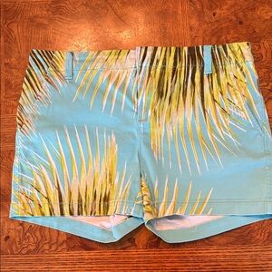 JCPenney Blue and Green Palm Print Women's Shorts, 97 % cotton / 3% spandex